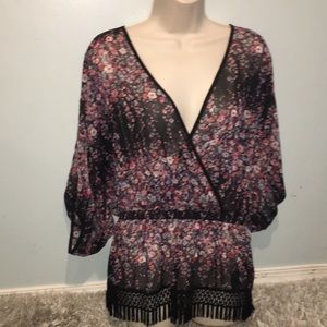 2B bebe Gypsy fringe surplice top